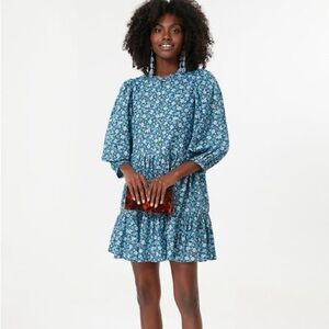 Hyacinth House Blue Flora Mini Dress with Puff Sleeves